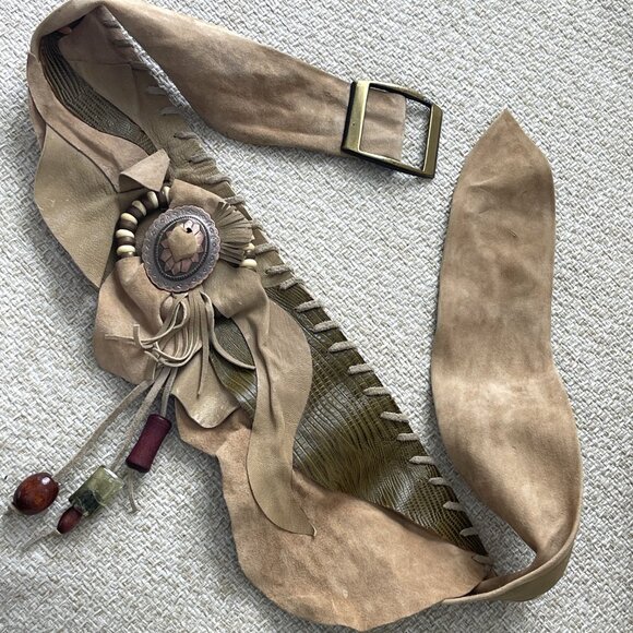 Vintage belt Handmade belt SM Women's wide belt size Beige belt Retro belt 80s - Picture 5 of 9